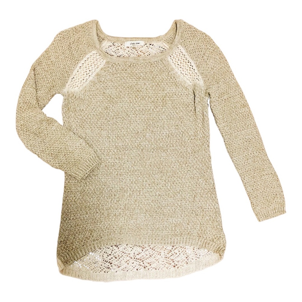 Pink Rose Women's Beige Sweater Crochet Back Crewneck Medium